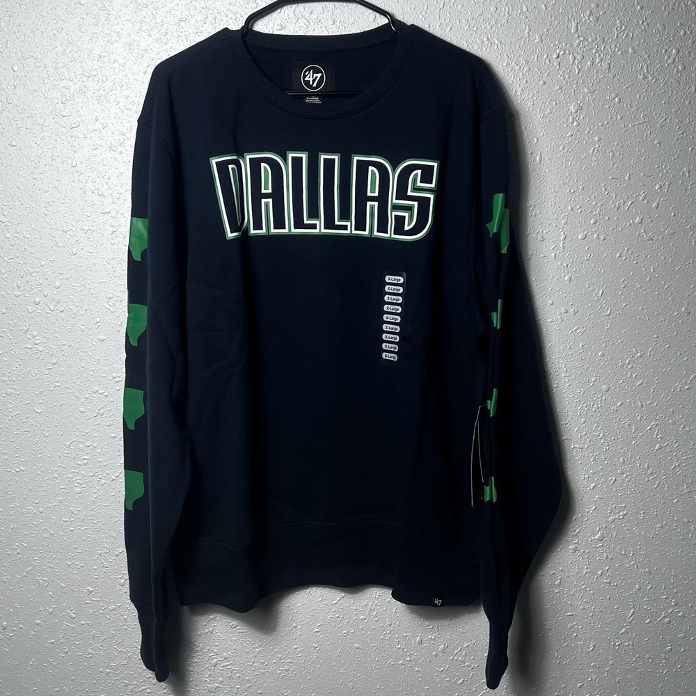 Dallas Mavericks 47 Brand Loaded Headline Crew Neck Sweatshirt XL Navy Blue NWT